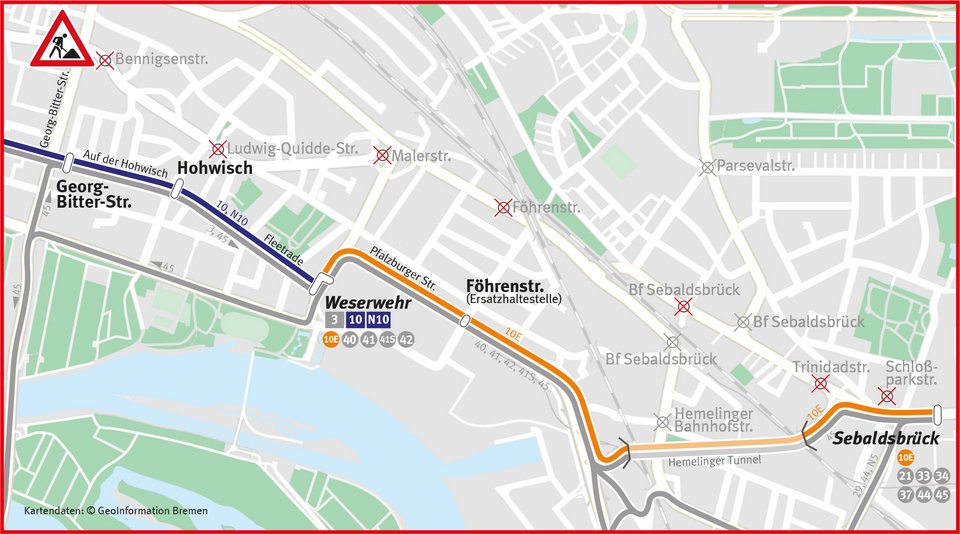 Umleitung Ersatzverkehr Linie 10 und N10
